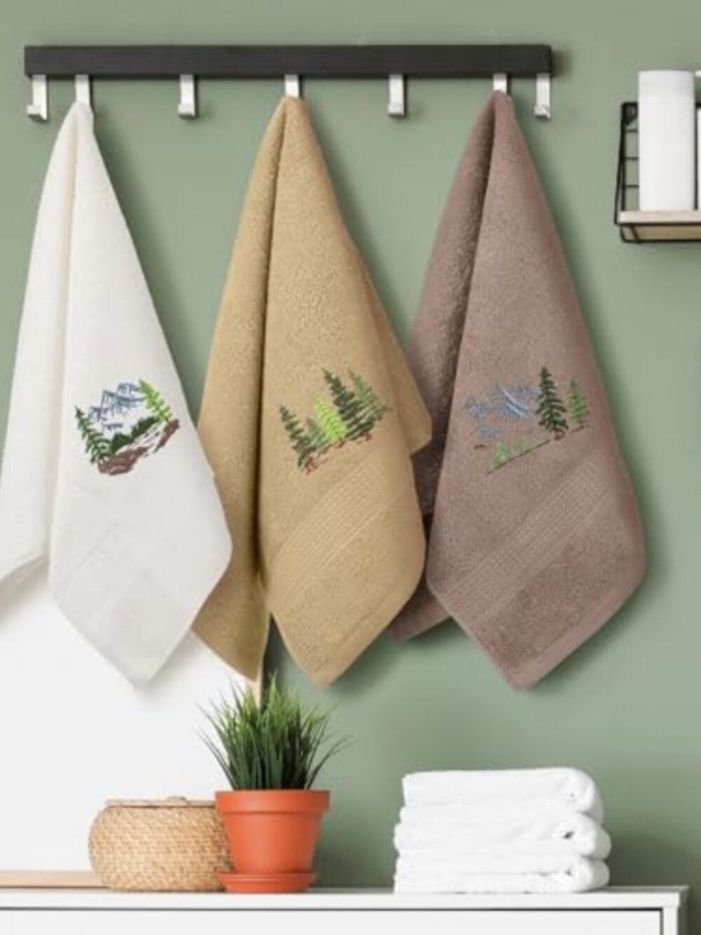 3 Pcs Mountain Hand Towels Farmhouse Decorative Bathroom Towels Set 13.3 x 29.5